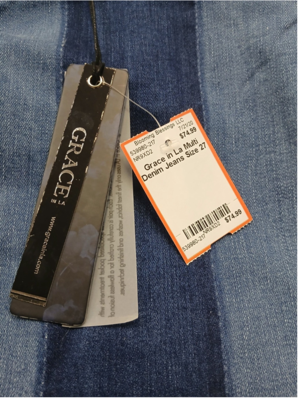 Grace in LA Retro 70's Flare Mid Rise Three Tone Penny Lane Jeans Boho Chic 27 - Picture 5 of 7
